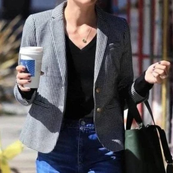 Talbots Aberdeen Knit Blazer in Navy Blue Houndstooth Size 8 - Picture 2 of 12